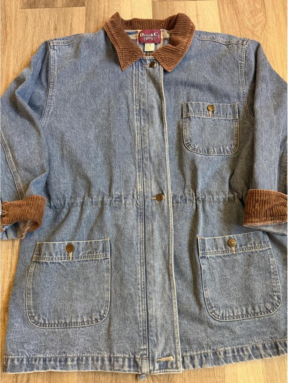 Denim & Co chore denim jacket with brown corduroy collar and cuffs sz Large - Picture 2 of 6